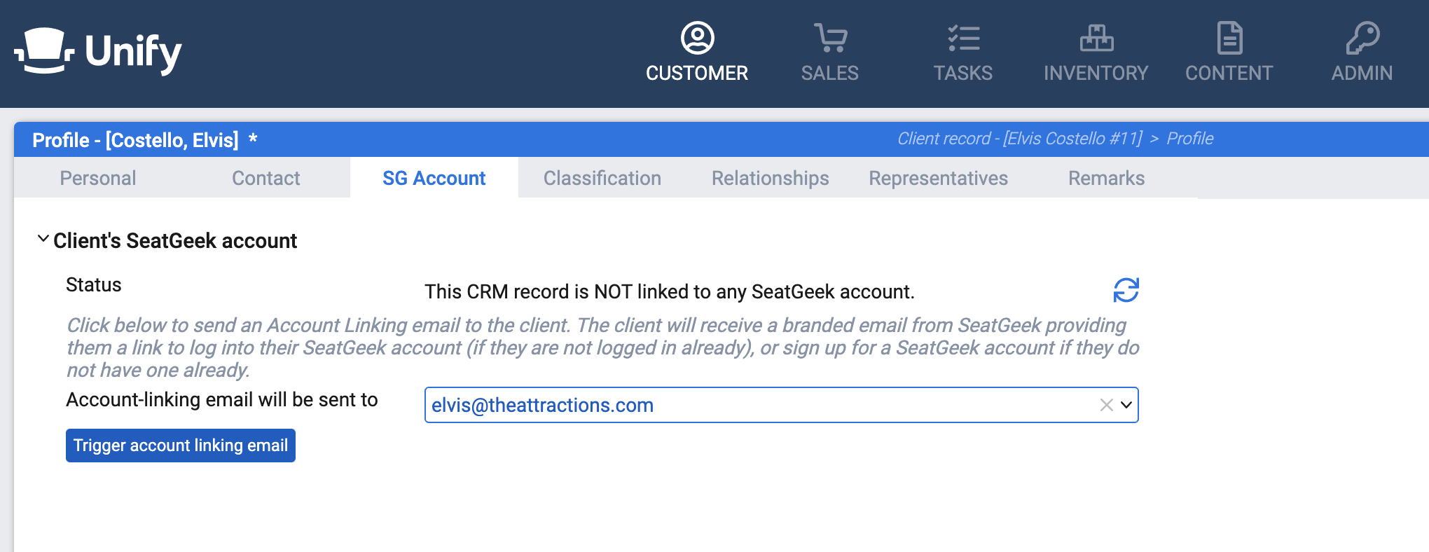 SeatGeek Account Linking Connecting SRO CRM records to SeatGeek
