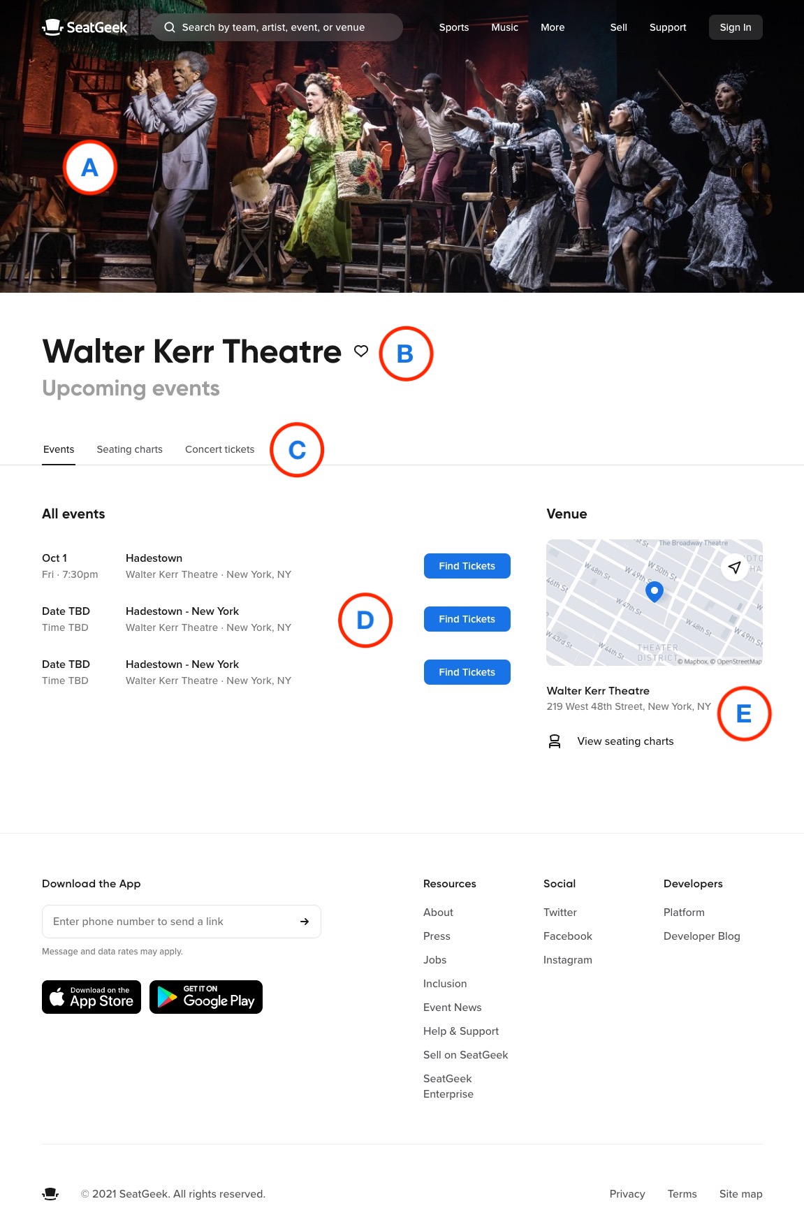 SeatGeek site and app: Standards and customizations for touring productions