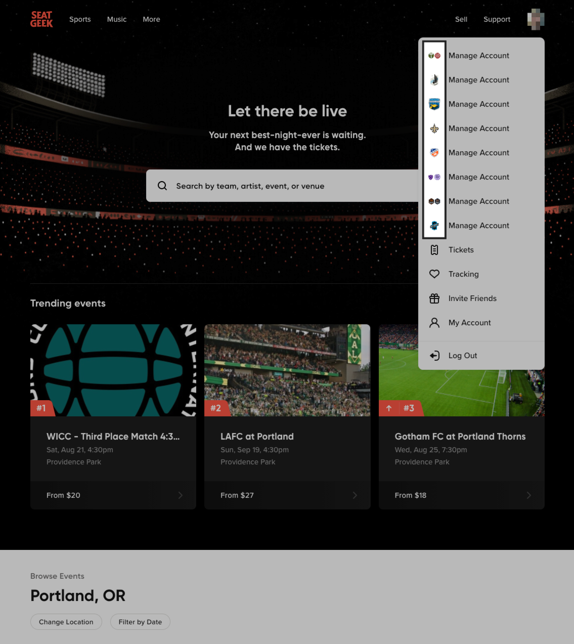 Knowledge: SeatGeek site and app: Images and media assets for online pages